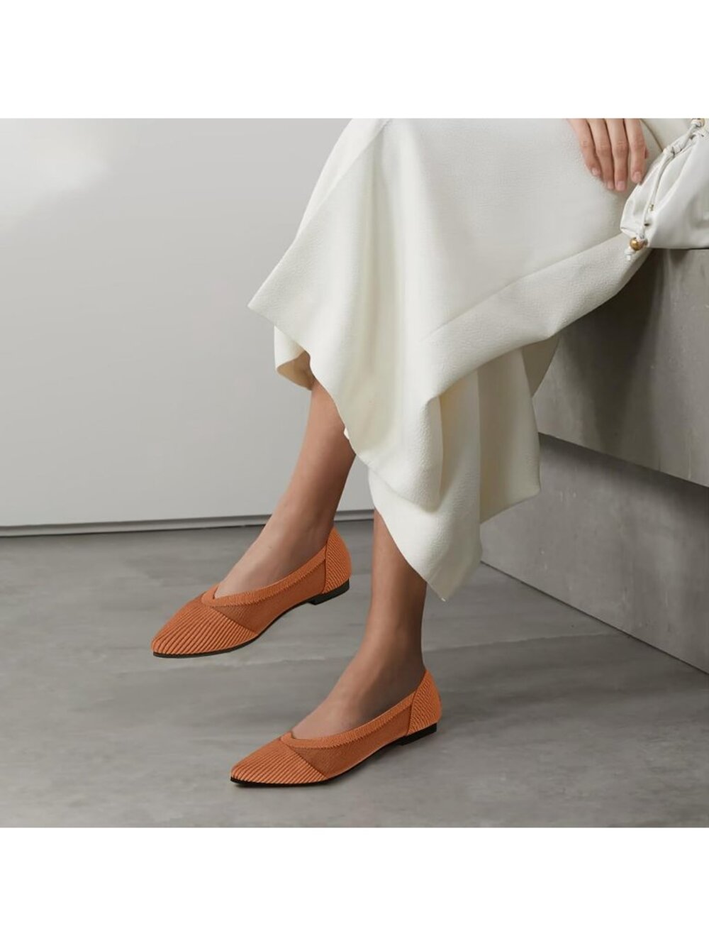 Women's Brown Pointed Toe Knit Comfortable Dressy Mesh Pull On Ballet Flats - Picture 3 of 6